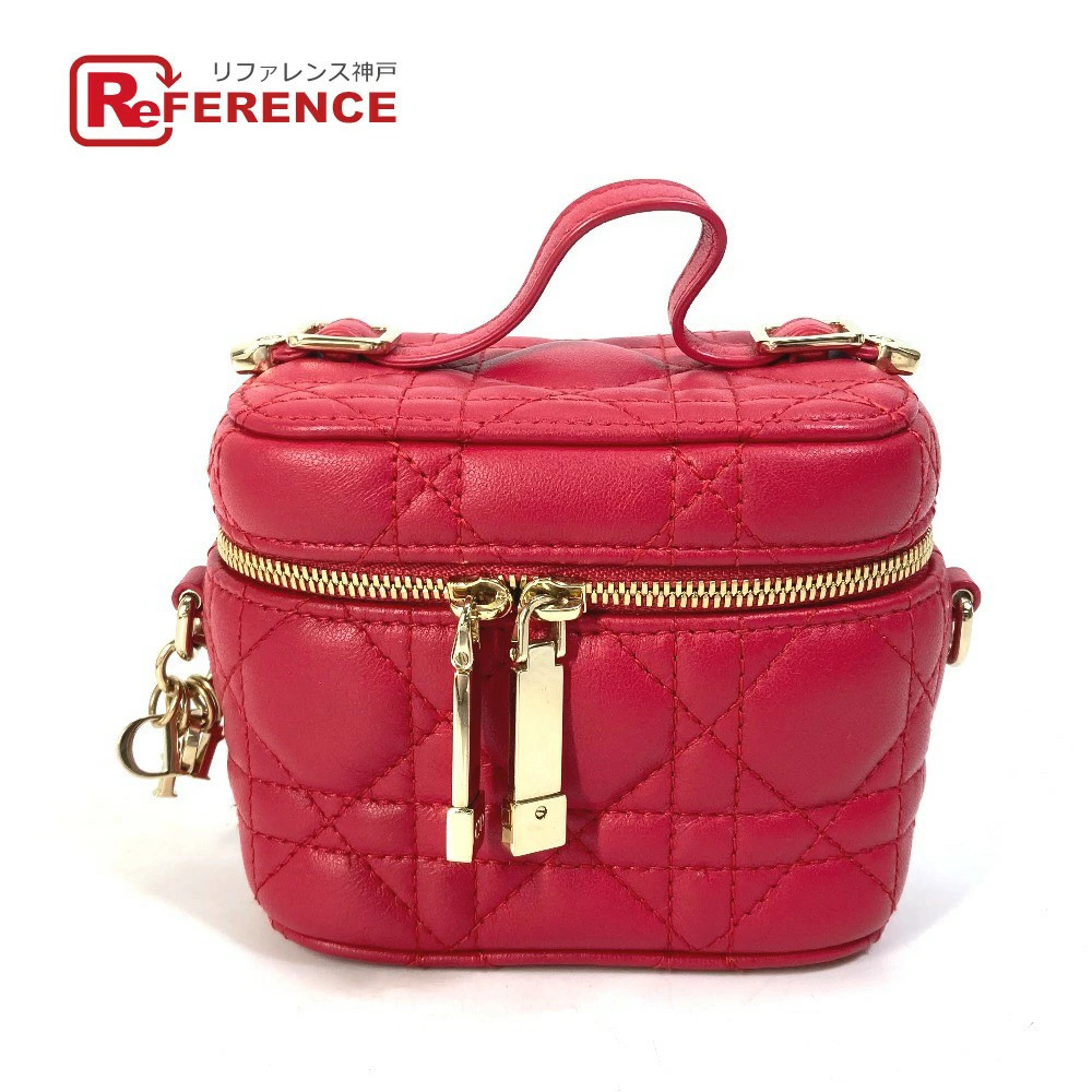 Dior Lady Vanity Cannage Shoulder Bag Handbag Leather Red